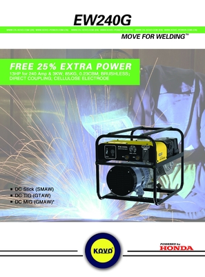Generador portátil de máquinas de soldadura para obras de construcción Ew240G con frecuencia de pulso 885