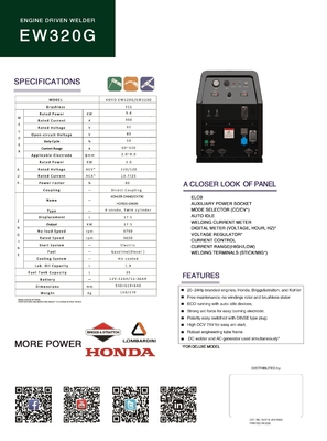 La máquina de soldadura KOVO GASOLINE EW320G R para generación de energía duradera 930*620*640MM
