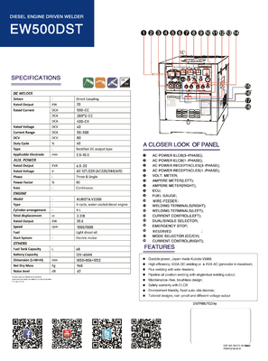 Tipo de remolque Generador de soldadoras diesel EW500DST con velocidad de 1500/1800 rpm